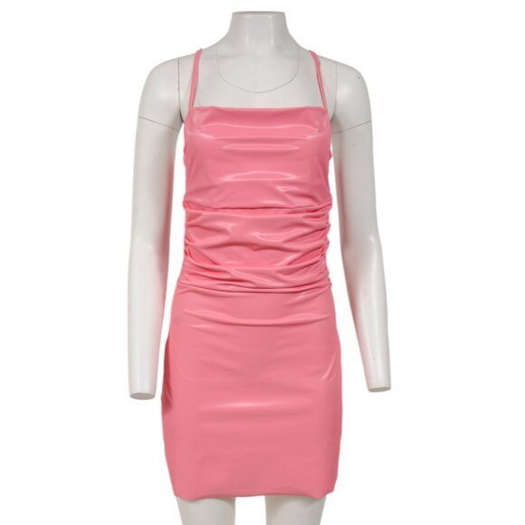 Maisie Wilen Womens Glossy Mini Dress Small Pink Sleevless Strappie Cocktail - Picture 1 of 11